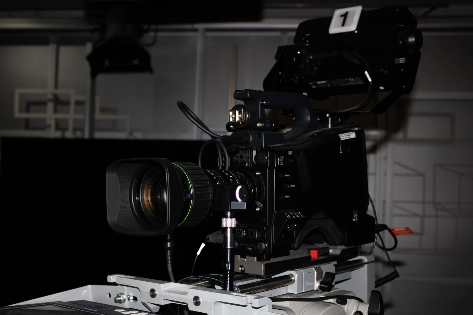 Professional broadcast camera in a television studio.